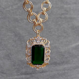 KKGEM Green Crystal Rectangle Cz Pendant Necklace Women Charm Jewelry