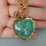 KKGEM 32mm Green Quartz Heart Charm Yellow Plated Bracelet