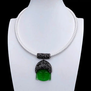 KKGEM 36x48mm Green Quartz Buddha Head Pendant Choker Necklace