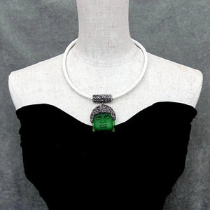 KKGEM 36x48mm Green Quartz Buddha Head Pendant Choker Necklace