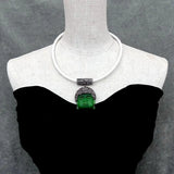 KKGEM 36x48mm Green Quartz Buddha Head Pendant Choker Necklace
