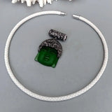 KKGEM 36x48mm Green Quartz Buddha Head Pendant Choker Necklace