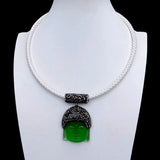 KKGEM 36x48mm Green Quartz Buddha Head Pendant Choker Necklace