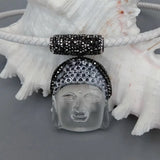 KKGEM Carved Buddha Head Pendant Leather Choker Necklace