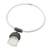 KKGEM Carved Buddha Head Pendant Leather Choker Necklace