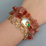 KKGEM Coin Pearl & Green Crystal Bracelet with Sunstone Chain