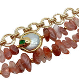 KKGEM Coin Pearl & Green Crystal Bracelet with Sunstone Chain