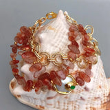 KKGEM Coin Pearl & Green Crystal Bracelet with Sunstone Chain