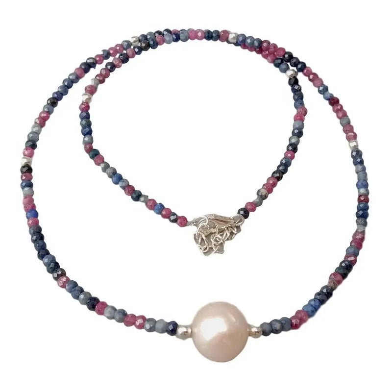 KKGEM 3mm Pink Ruby Sapphire Keshi Pearl Choker Necklace