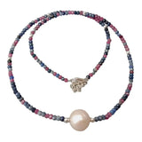 KKGEM 3mm Pink Ruby Sapphire Keshi Pearl Choker Necklace