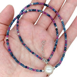 KKGEM 3mm Pink Ruby Sapphire Keshi Pearl Choker Necklace