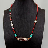 KKGEM 4mm Gemstone Pearl Necklace with Dzi Agate Crystal Pave Pendant