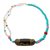 KKGEM 5x46mm Rice Agate 5mm Sea Shell Pearl 6mm Turquoise Coral Necklace