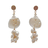 KKGEM Natural FreshWater Baroque Pearl Sea Shell Dangle Earring