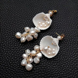 KKGEM Natural FreshWater Baroque Pearl Sea Shell Dangle Earring