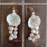 KKGEM Natural FreshWater Baroque Pearl Sea Shell Dangle Earring
