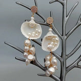 KKGEM Natural FreshWater Baroque Pearl Sea Shell Dangle Earring