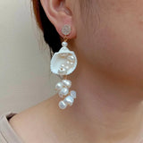 KKGEM Natural FreshWater Baroque Pearl Sea Shell Dangle Earring
