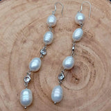 925 Silver Hook Rice Freshwater Pearl Cz Clear Wrap Earrings