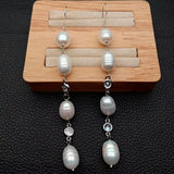 925 Silver Hook Rice Freshwater Pearl Cz Clear Wrap Earrings
