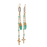Green Amazonite Teardrop Earrings with Crucifix Dangle