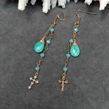 Green Amazonite Teardrop Earrings with Crucifix Dangle