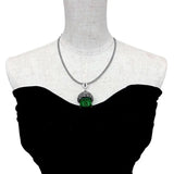 KKGEM Rhinestone Choker Necklace Green Quartz Carved Buddha Pendant Gift