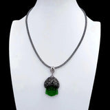 KKGEM Rhinestone Choker Necklace Green Quartz Carved Buddha Pendant Gift