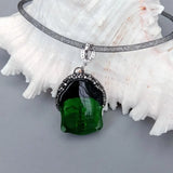 KKGEM Rhinestone Choker Necklace Green Quartz Carved Buddha Pendant Gift
