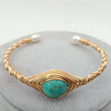 KKGEM Turquoise Pearl Bangle Bracelet for Women