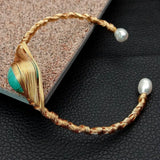 KKGEM Turquoise Pearl Bangle Bracelet for Women