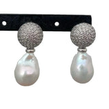 KKGEM CZ Pave Silver Charm Earrings with Freshwater Pearl Studs