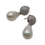 KKGEM CZ Pave Silver Charm Earrings with Freshwater Pearl Studs