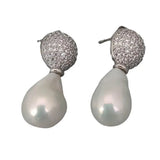 KKGEM CZ Pave Silver Charm Earrings with Freshwater Pearl Studs