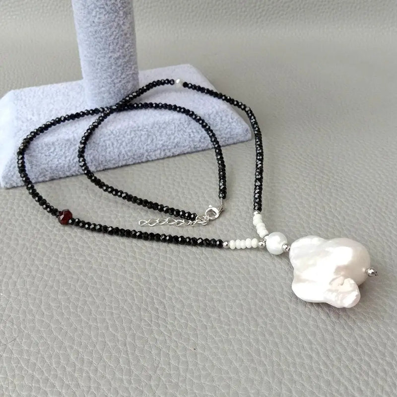 KKGEM Keshi Pearl Pendant Spinel Choker Necklace 21''