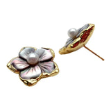 KKGEM 20mm Sea Shell Carved Flower Stud Earrings