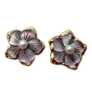 KKGEM 20mm Sea Shell Carved Flower Stud Earrings