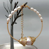 KKGEM Pearl Keshi Bangle Bracelet Adjustable