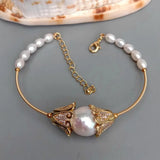 KKGEM Pearl Keshi Bangle Bracelet Adjustable
