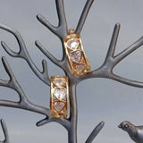 KKGEM Heart Shape Crystal Pave Hoop Earrings Golden CZ Jewelry