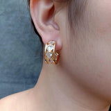KKGEM Heart Shape Crystal Pave Hoop Earrings Golden CZ Jewelry