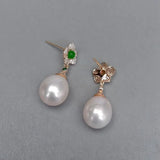 KKGEM Cz Pave Flower Stud Earrings Freshwater Pearl Drop Earrings