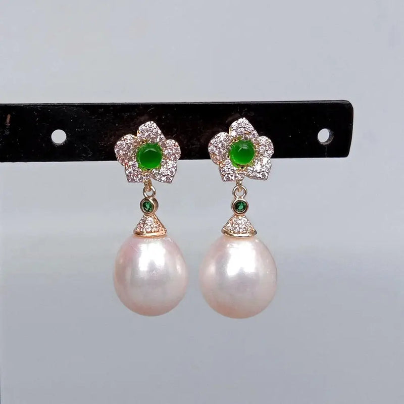 KKGEM Cz Pave Flower Stud Earrings Freshwater Pearl Drop Earrings