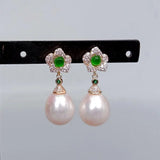 KKGEM Cz Pave Flower Stud Earrings Freshwater Pearl Drop Earrings