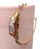 KKGEM Purple Biwa Pearl Round Tourmaline Bangle Braclet