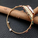 KKGEM Purple Biwa Pearl Round Tourmaline Bangle Braclet