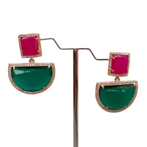 KKGEM Fuchsia Cat Eye Dangle Earrings Geometric Jewelry
