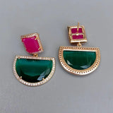 KKGEM Fuchsia Cat Eye Dangle Earrings Geometric Jewelry