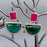 KKGEM Fuchsia Cat Eye Dangle Earrings Geometric Jewelry