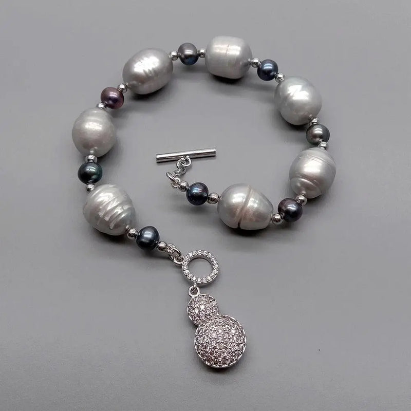Gray Rice Freshwater Pearl Bracelet with Toggle Clasp